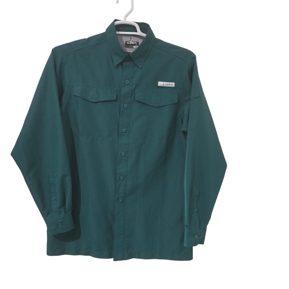 Habit Fishing Shirt Mens Small Blue Green long-sleeve UPF 40+ Performance 2 Pack - Picture 11 of 15